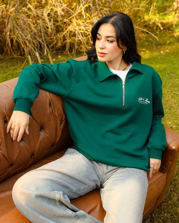 Green Faith and Luck Half Zip Sweatshirt