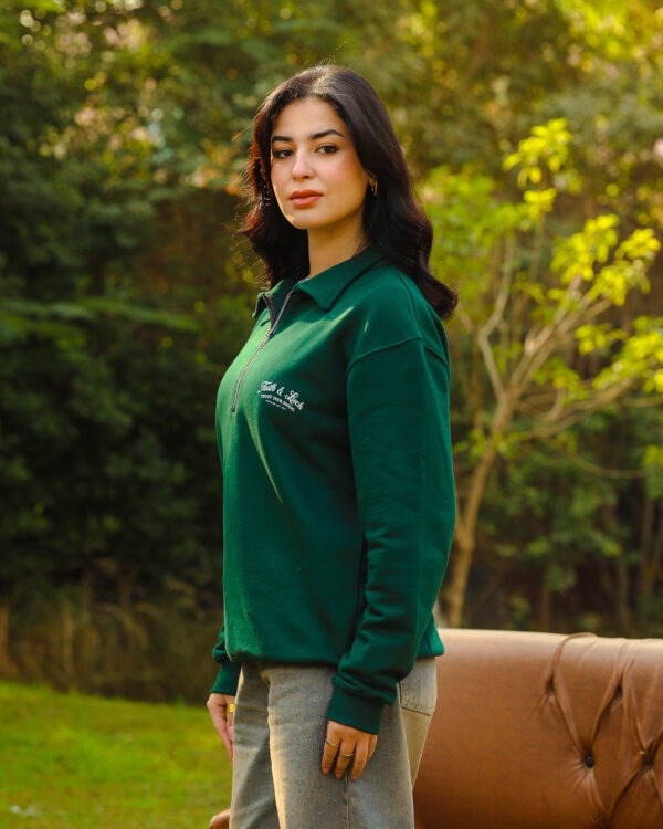 Green Faith and Luck Half Zip Sweatshirt - Image 9