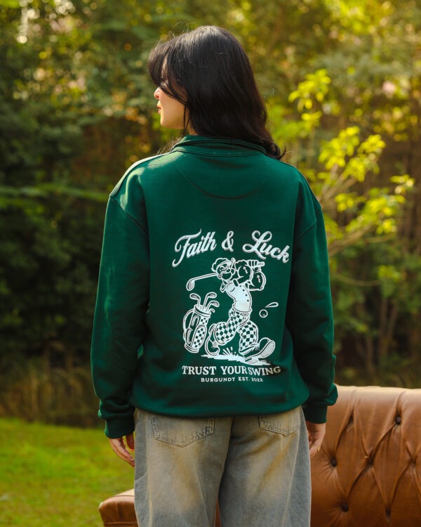 Green Faith and Luck Half Zip Sweatshirt - Image 5