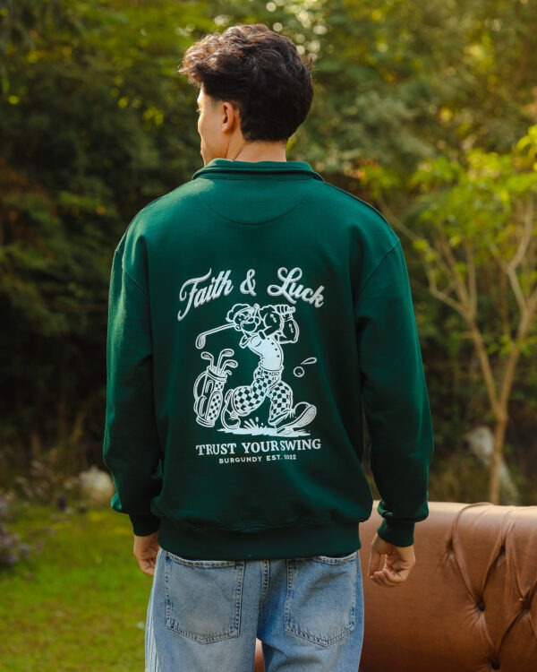 Green Faith and Luck Half Zip Sweatshirt - Image 2