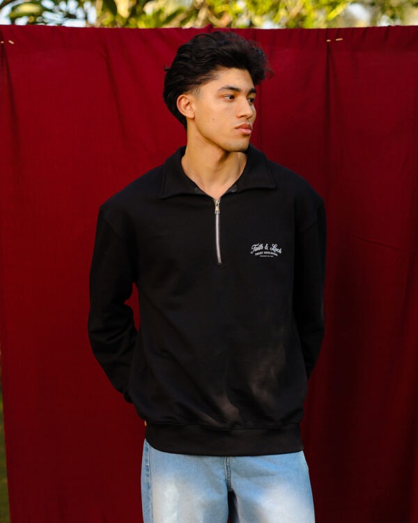 Black Faith and Luck Half Zip Sweatshirt