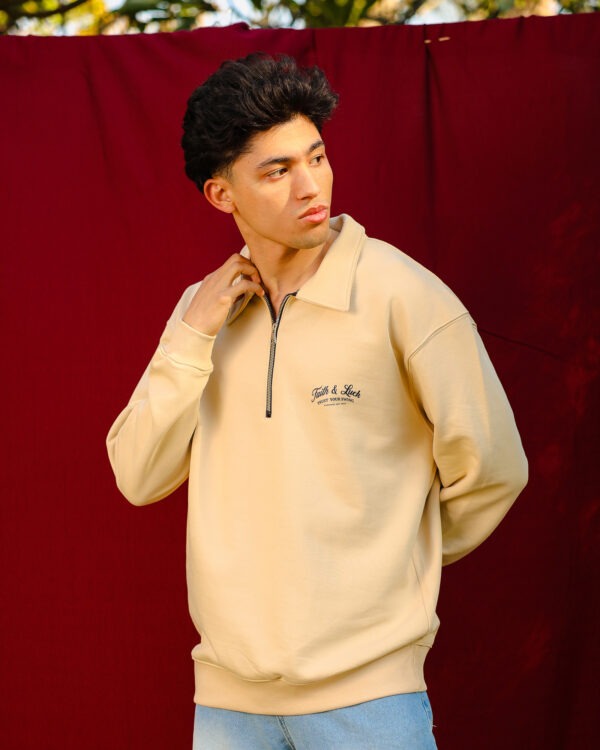 Beige Faith and luck Half Zip Sweatshirt