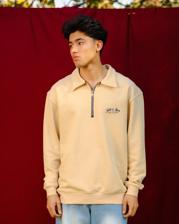 Beige Faith and luck Half Zip Sweatshirt