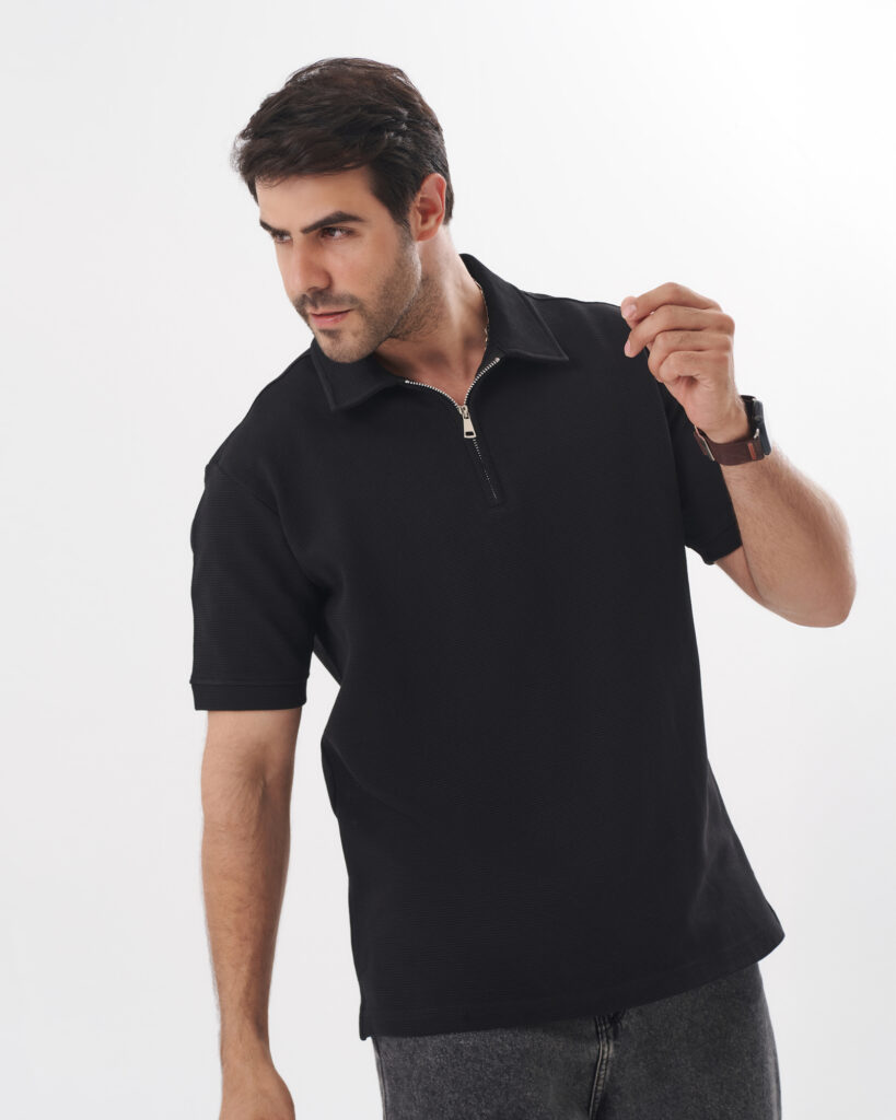 Black Quarter Zip Polo Shirt