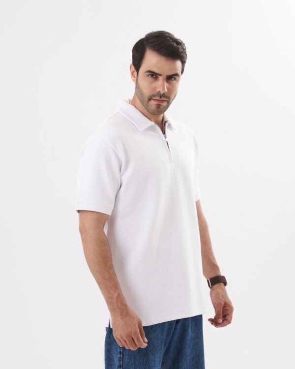 White Quarter Zip Polo Shirt - Image 5