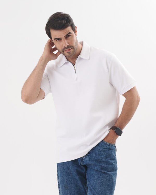 White Quarter Zip Polo Shirt - Image 4