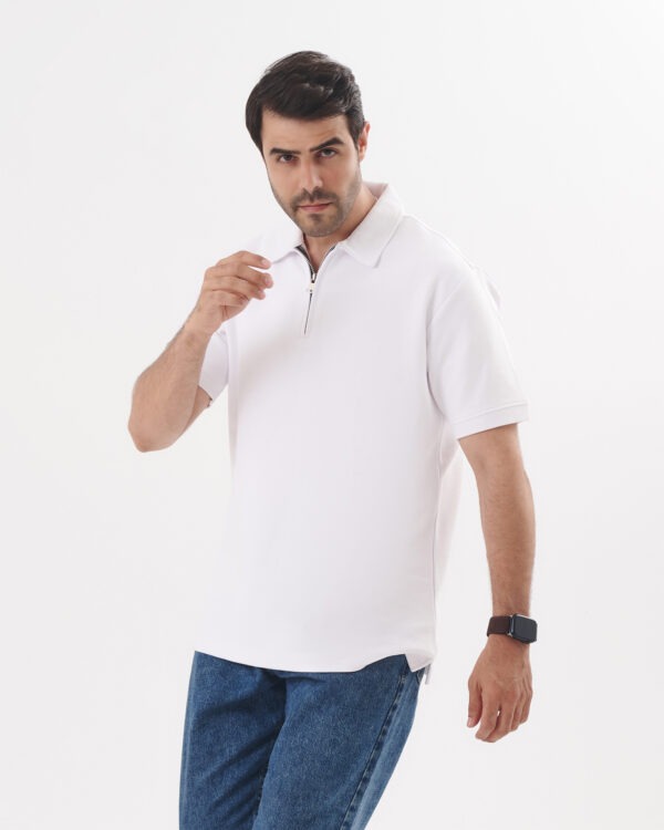White Quarter Zip Polo Shirt - Image 2