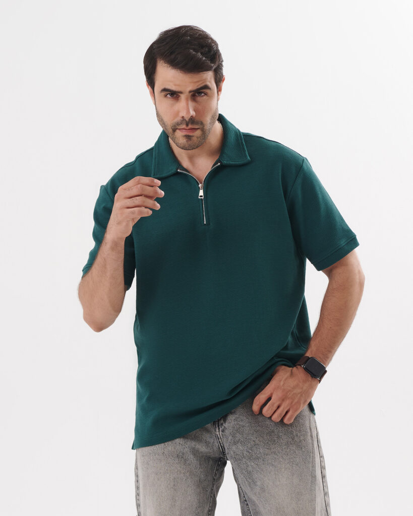 Olive Green Quarter Zip Polo Shirt